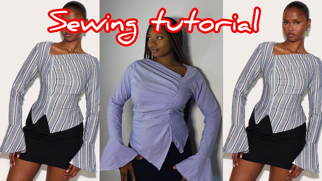 Как сшить этот стильный топ с асимметричным вырезом горловины и стильным подолом и рукавами.