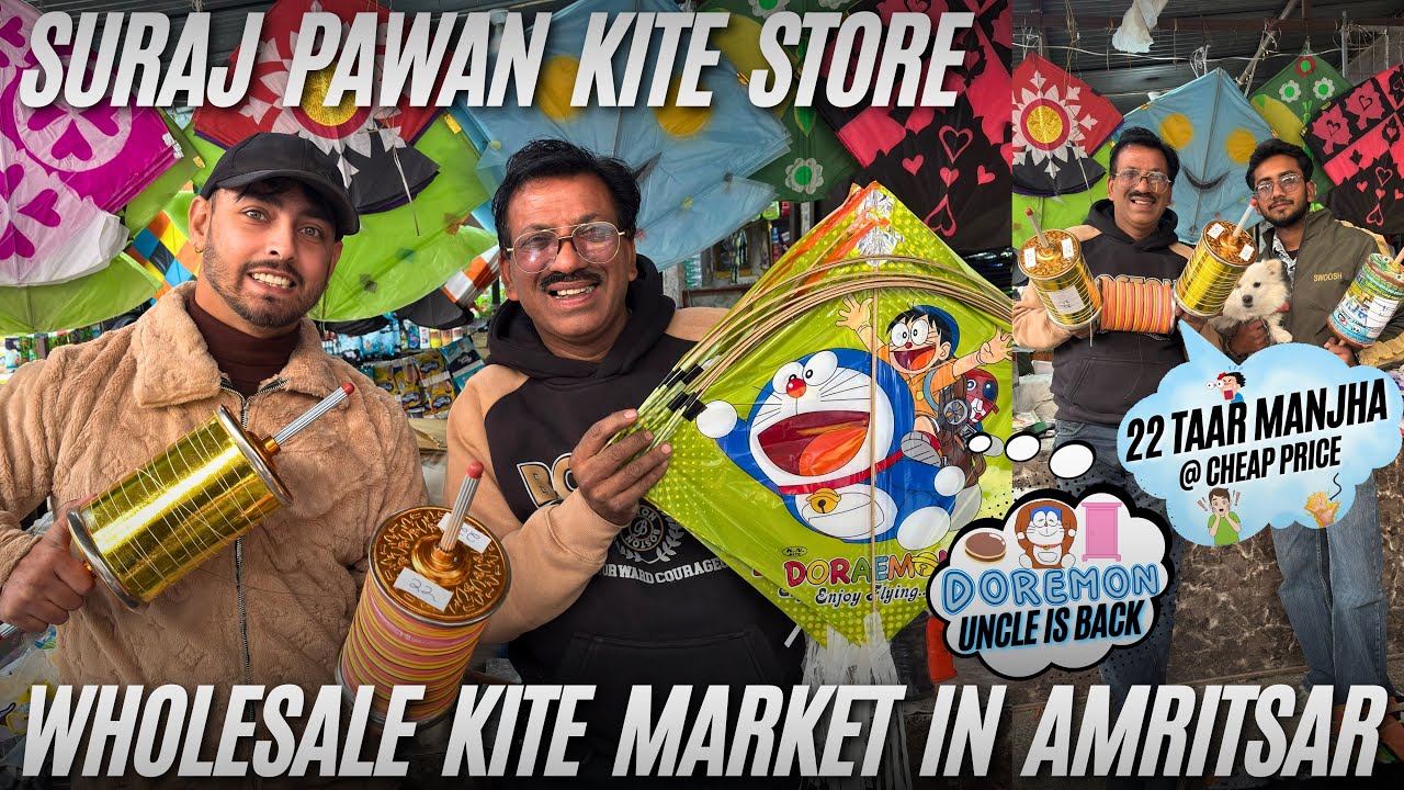 Suraj Pawan Kite Store 🤩 || Wholesale Kite Market In Amritsar || Doremon Is Back With 22Taar Manjha😱