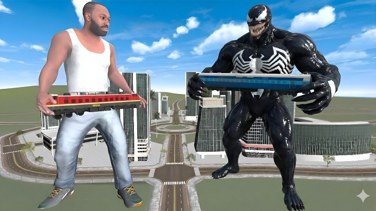 😱 Giant Franklin vs black Venom | Train Battle in Indian Bike Driving 3D 🚆🔥 @HeligamerSSS 