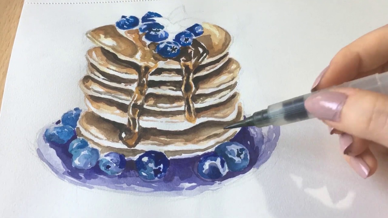 Suluboya ile pankek | Suluboya öğreniyorum | Sulu boya çalışmaları #watercolor #suluboya #yemek #dıy