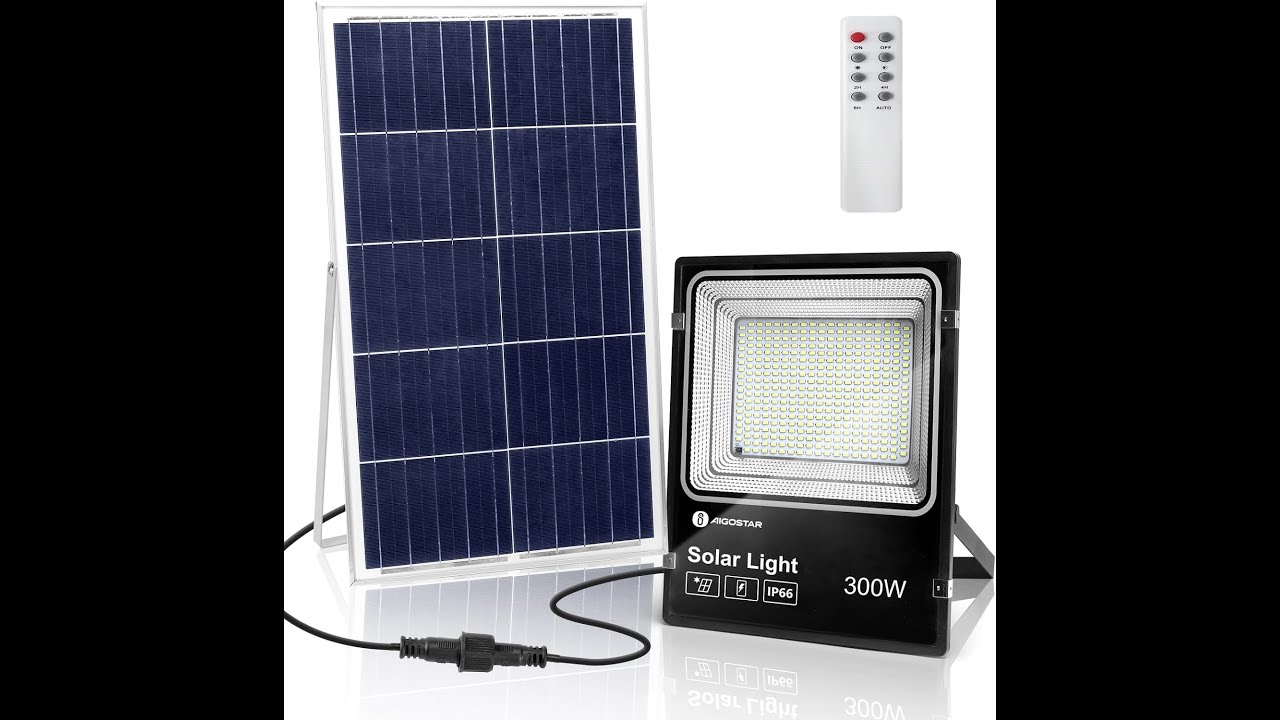 Aigostar Faro led esterno con pannello solare 300W luce bianca 6500k IP66 Lunghezza del cavo 2M