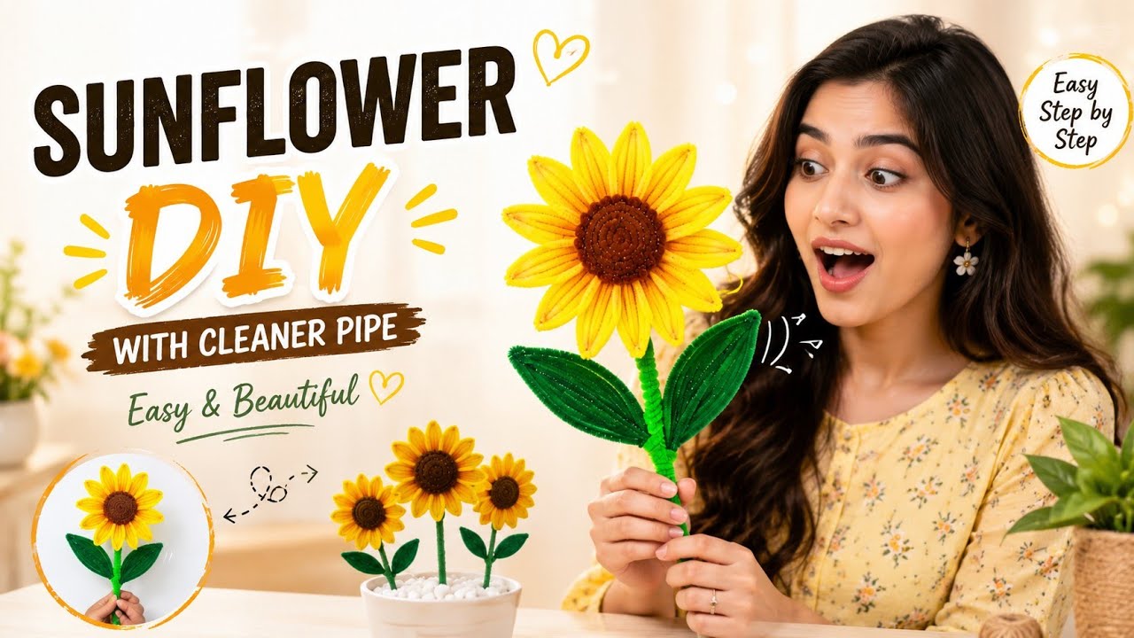 Pipe Cleaner Sunflower Craft |DIY Sunflower craft with coloured cleaner pipe #sunflower #cleanerpipe
