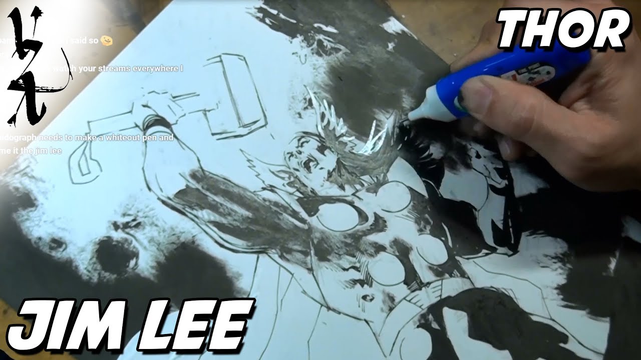 Jim Lee drawing Thor as a tribute to Stan Lee