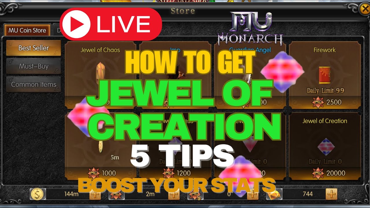 MU MONARCH SEA - How to get - Jewel Of Creation -  5 Tips #mu #mumonarchsea #mmorpg