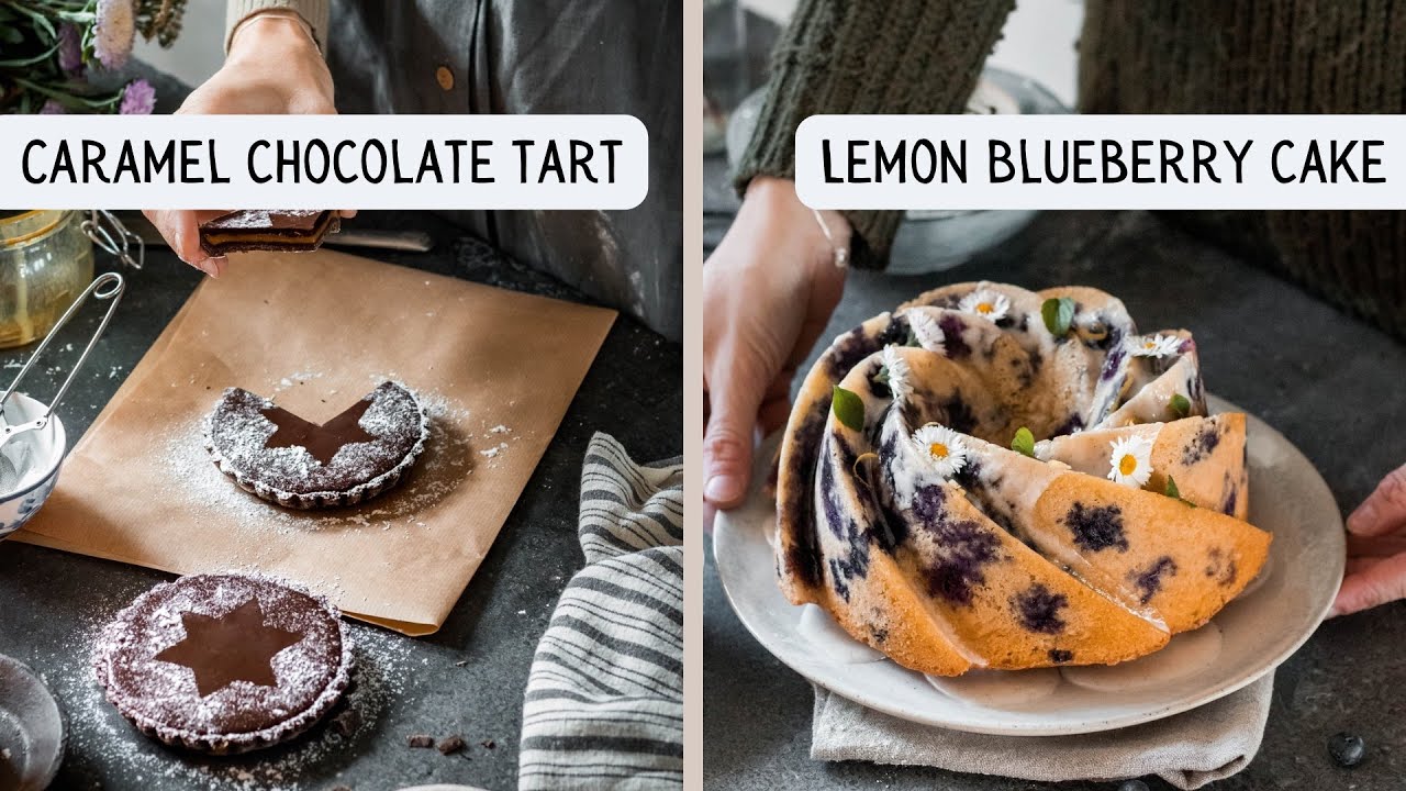 Homemade Caramel Chocolate Tart & Moist Lemon Blueberry Cake