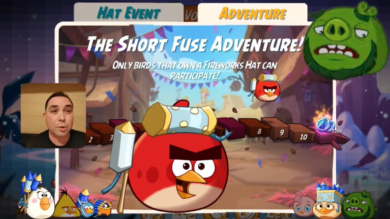 Новая шляпа с фейерверком! Приключение «Короткий фитиль», уровни 8-9 | Angry Birds 2