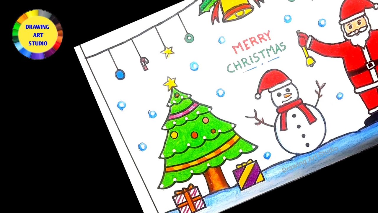 Merry Christmas Drawing | Easy Christmas Drawing Step By Step | How To Draw Merry Christmas