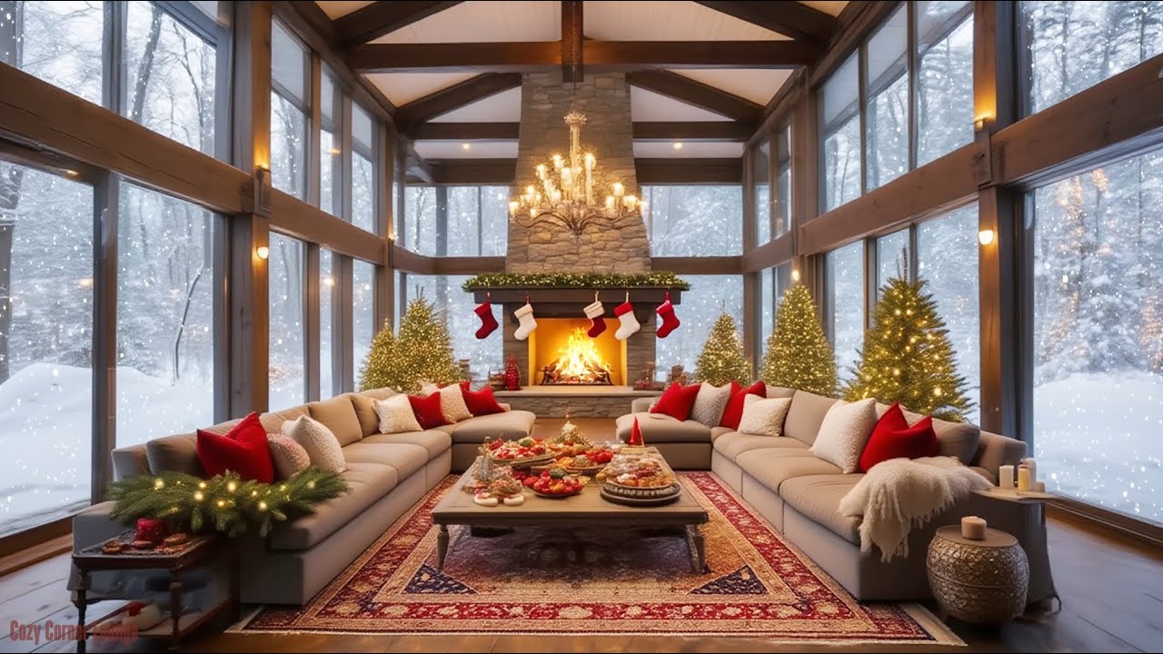 Winter Serenity ❄️ Cozy Fireplace Ambience with Falling Snow | Relax, Sleep & Study | 4K