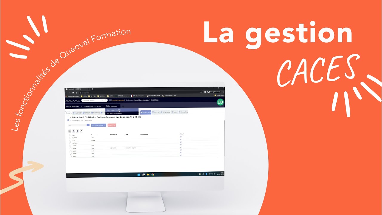 Les fonctionnalit&eacute;s de Queoval Formation : La gestion CACES !