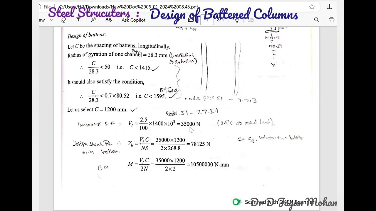 Steel Structures : Design of Battened Columns