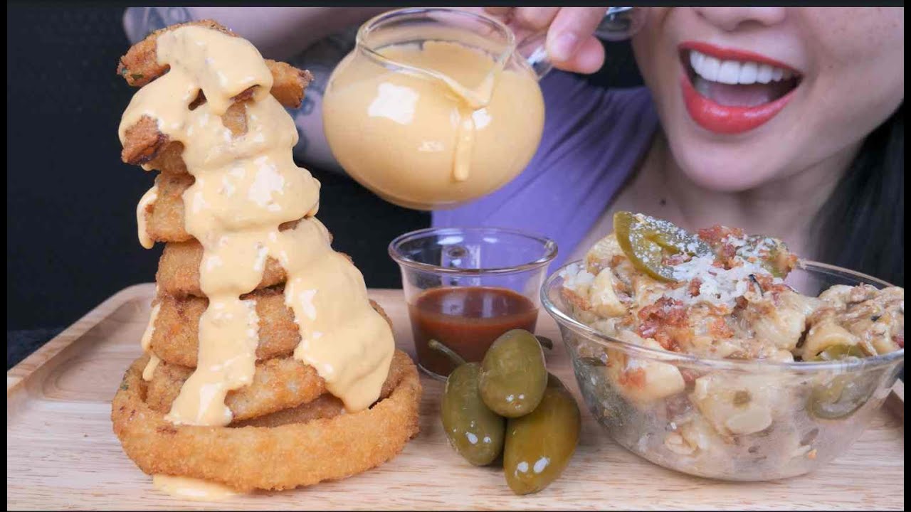 ONION RING TOWER + CHEESE LAVA (ASMR EATING SOUNDS) NO TALKING | SAS-ASMR