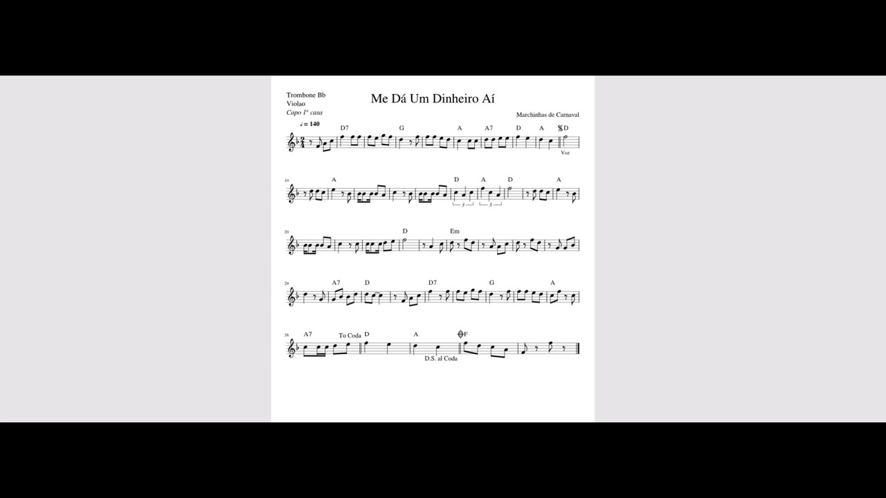Me da um dinheiro ai - Marchinha de carnaval Partitura
