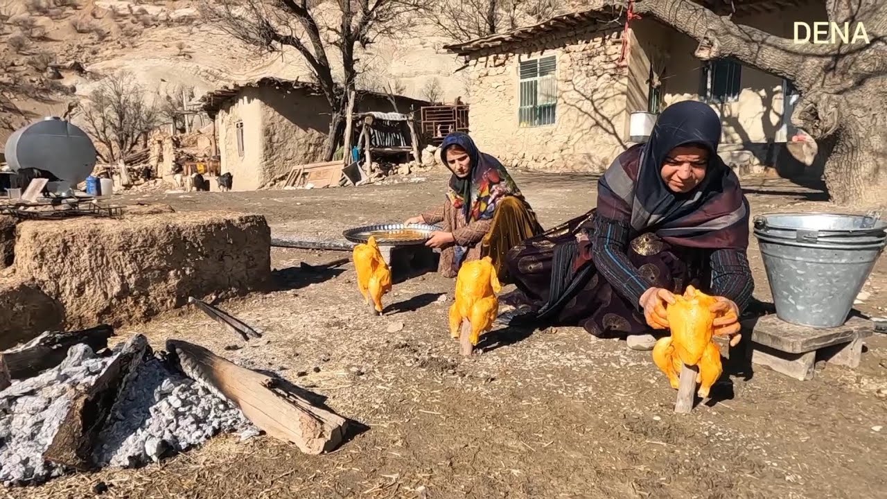 Preparing whole chicken kebab in the village. rural life.#Rustic cooking
