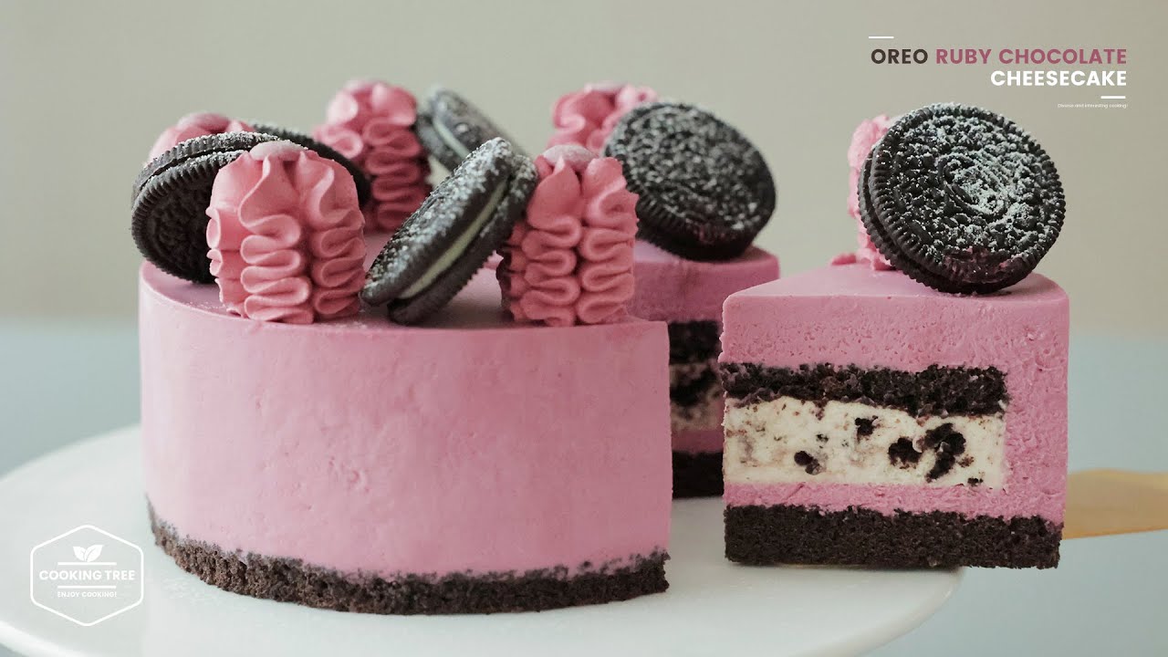 오레오 루비 초콜릿 치즈케이크 만들기 : Oreo Ruby Chocolate Cheesecake Recipe | Cooking tree