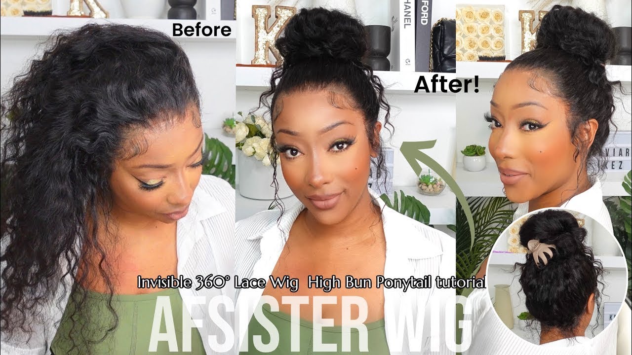 must have 360 swiss lace invisible strap wig install  styled into a high bun  afsisterwig
