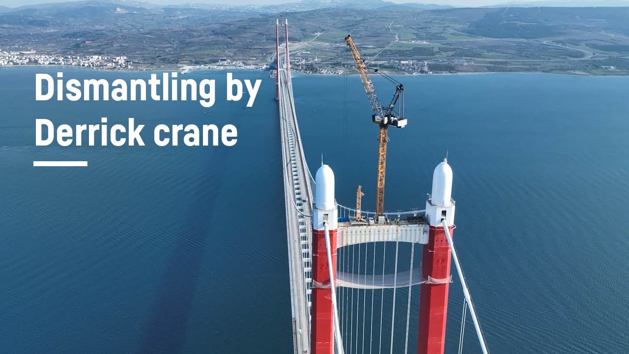 Liebherr – Dismantling the HC-L cranes with our Derrick crane at the 1915Canakkale Bridge
