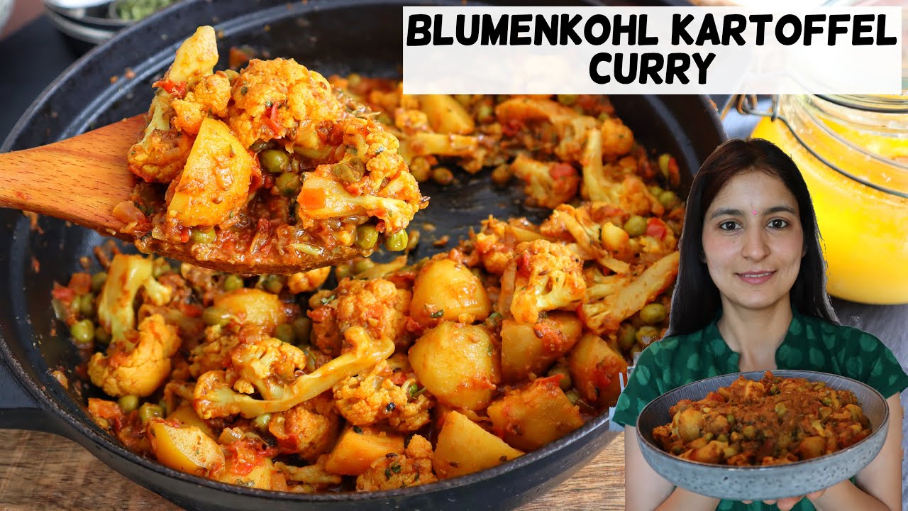 ALOO GOBI CURRY - dazu eine würzige Sauce aus Zwiebeln und Tomaten... wirklich ein Genuss 🤩 - VEGAN