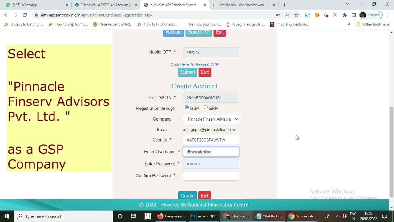 How to Create Sandbox Credentials (User ID & Password ) for E-Invoicing