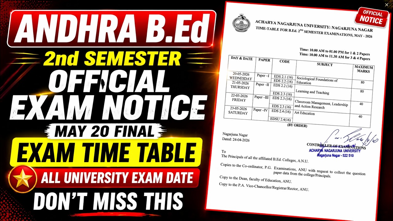 Andhra B.Ed 2nd Sem Exam Date OUT🔥| Acharya Nagarjuna University | Exams From May 20 / Career Odisha