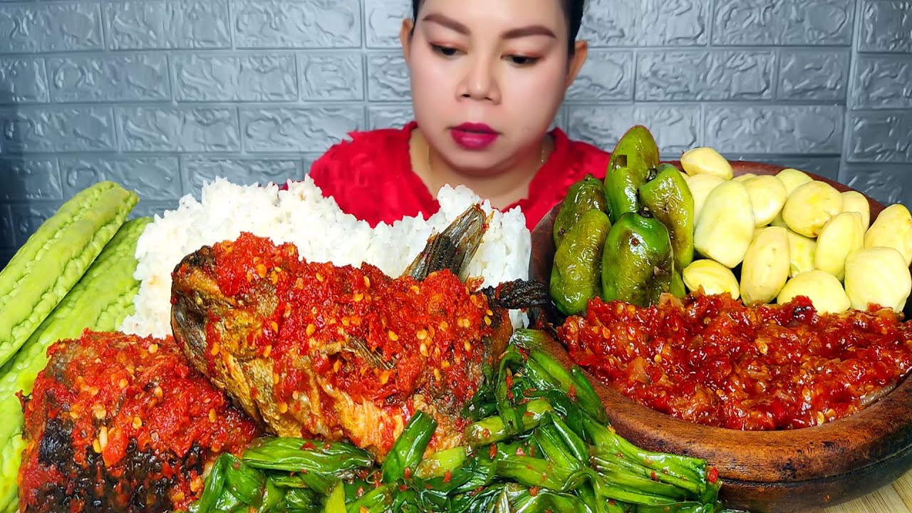 ikan patin sambal geprek, jengkol muda, cabe gendot, tumis genjer pedas,sambal bawang,Mukbang