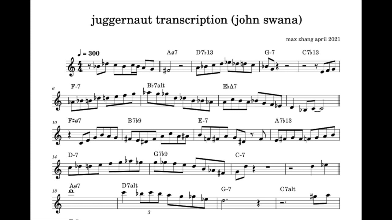 Juggernaut - John Swana Solo Transcription