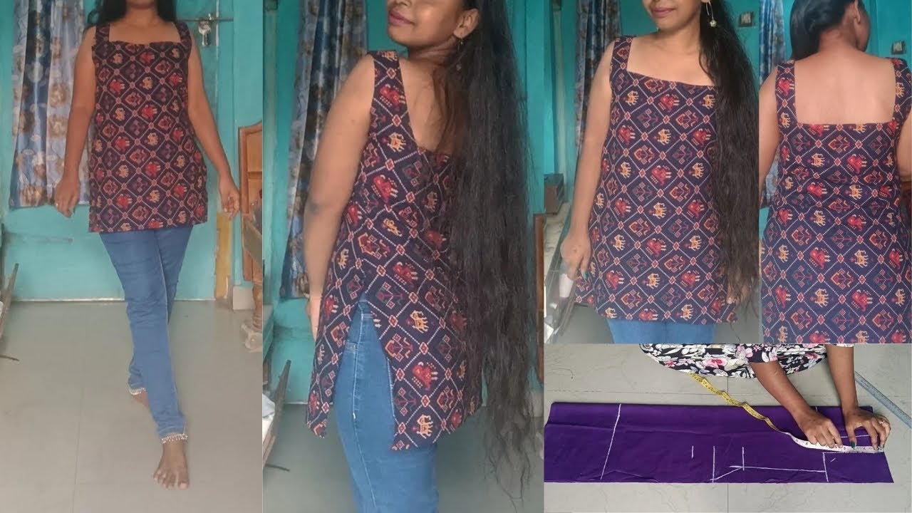 Blouse tho short kurti cutting and stitching chala easy gaa Telugu loo #shorttops 