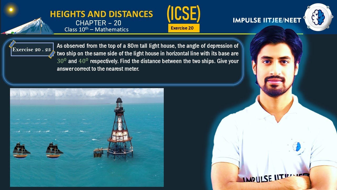 As observed from the top of a 80m tall light house, the angle of depression of two ship on the same
