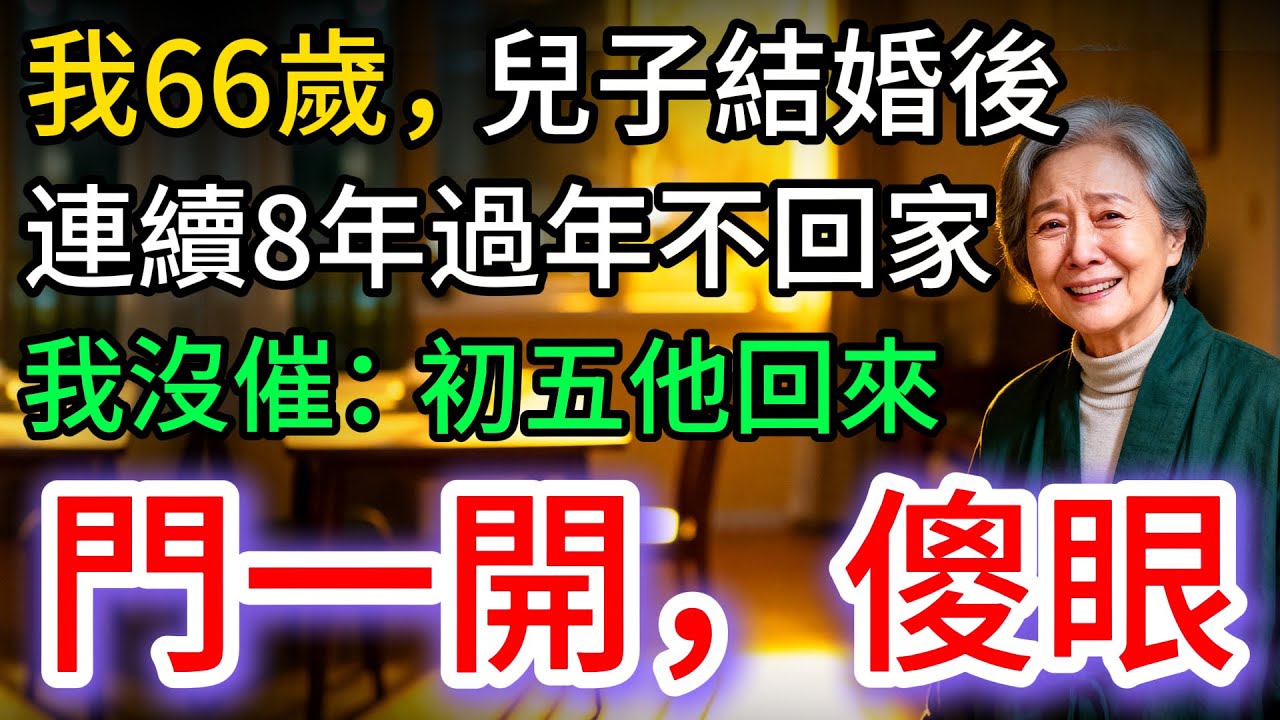 我66歲，兒子連續8年，過年從不回家，我沒再催，初五他回來：門一開，傻眼…