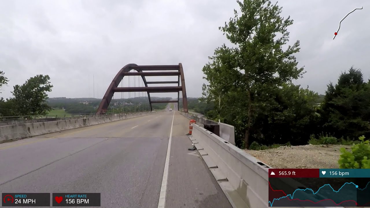 Road biking on Loop 360, Austin Texas, with Garmin Vibe overlay