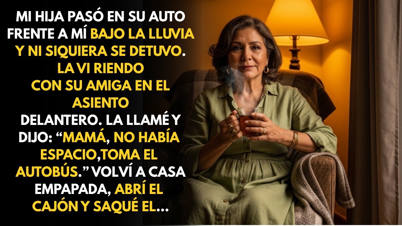 Mi hija me ignoró bajo la lluvia: “Toma el autobús, mamá”…Abrí el cajón y tomé una decisión