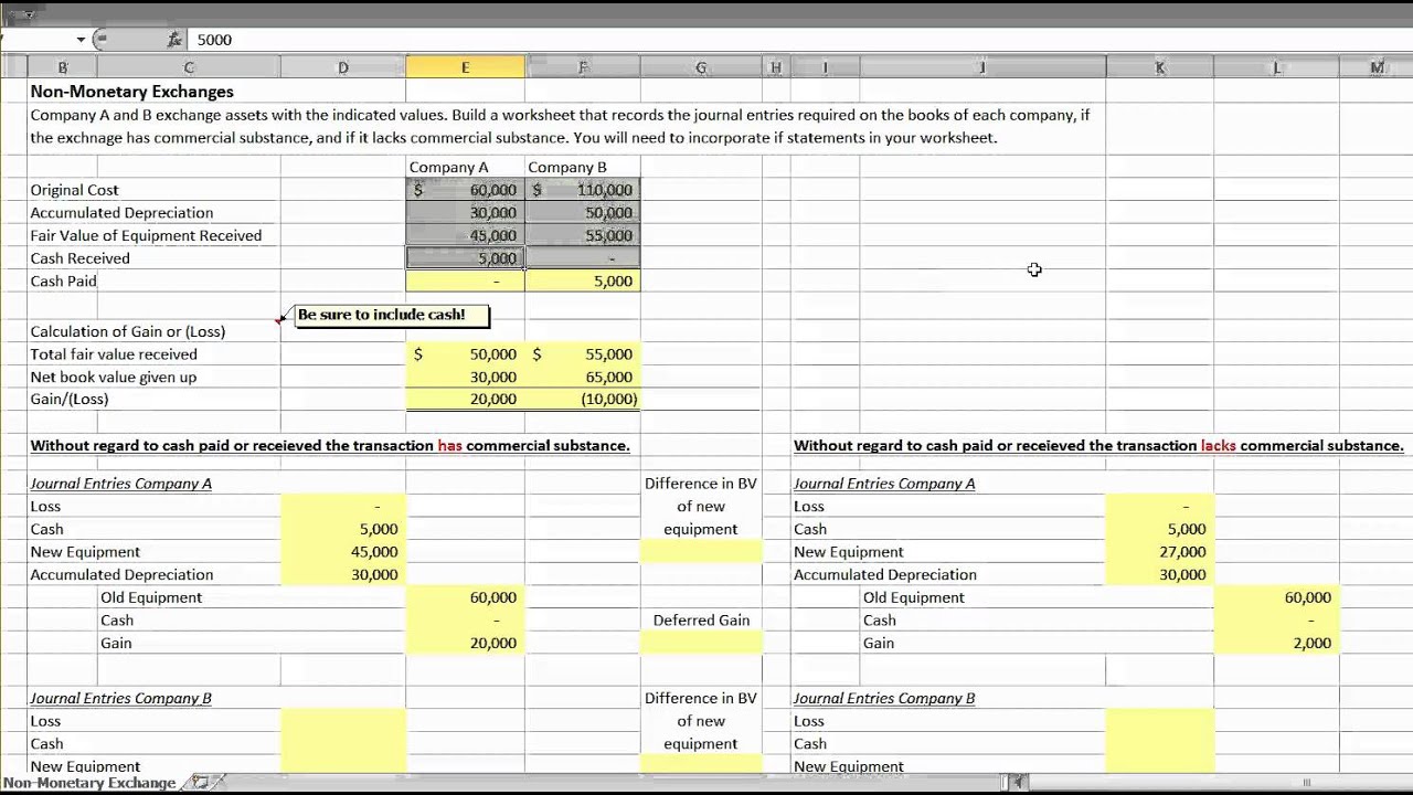 BUAD361 - Excel Non-Monetary Exchanges