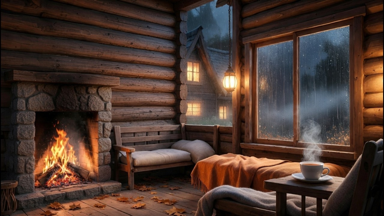 10 Hours Cozy Cabin Rain & Fireplace 🌧️🔥 Ghibli Style Ambience for Deep Sleep, Relaxation & Study