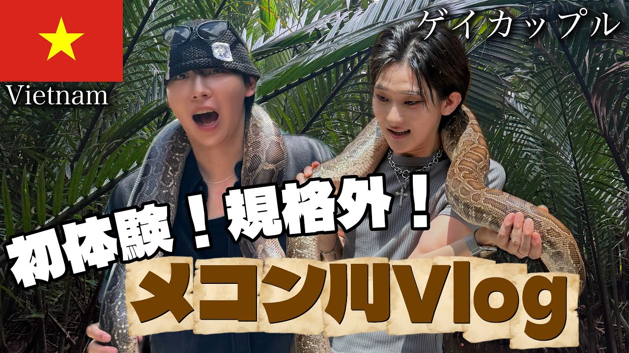 【ゲイカップル】巨大ヘビ巻かれて絶叫🐍初体験ばかりのベトナム・メコン川クルーズVlog/ローカル料理/パイソン