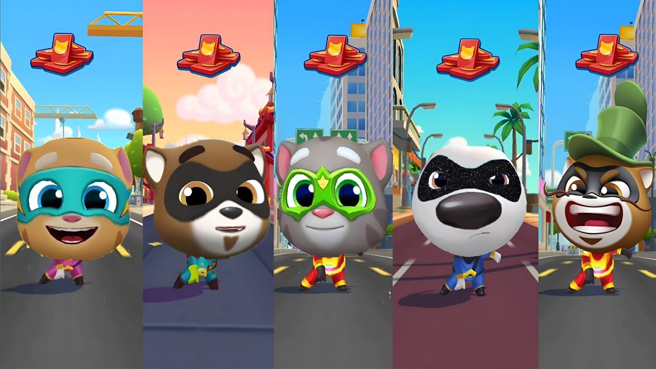 Talking Tom Hero Dash - Full Bosses Raccoons Avatars Trap In Cages Vs Heroes Diamond Outfit Battles