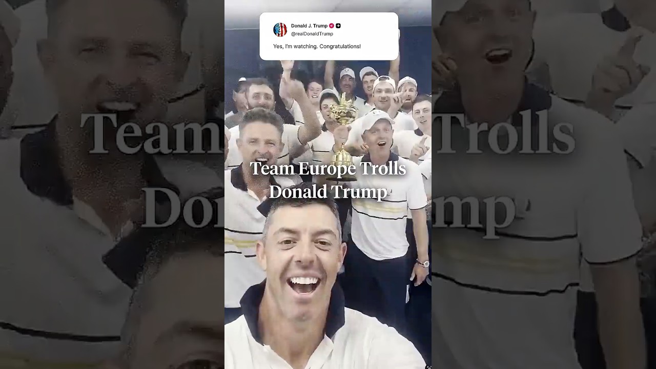 Team Europe with a message to Donald Trump after their Ryder Cup win. 😂