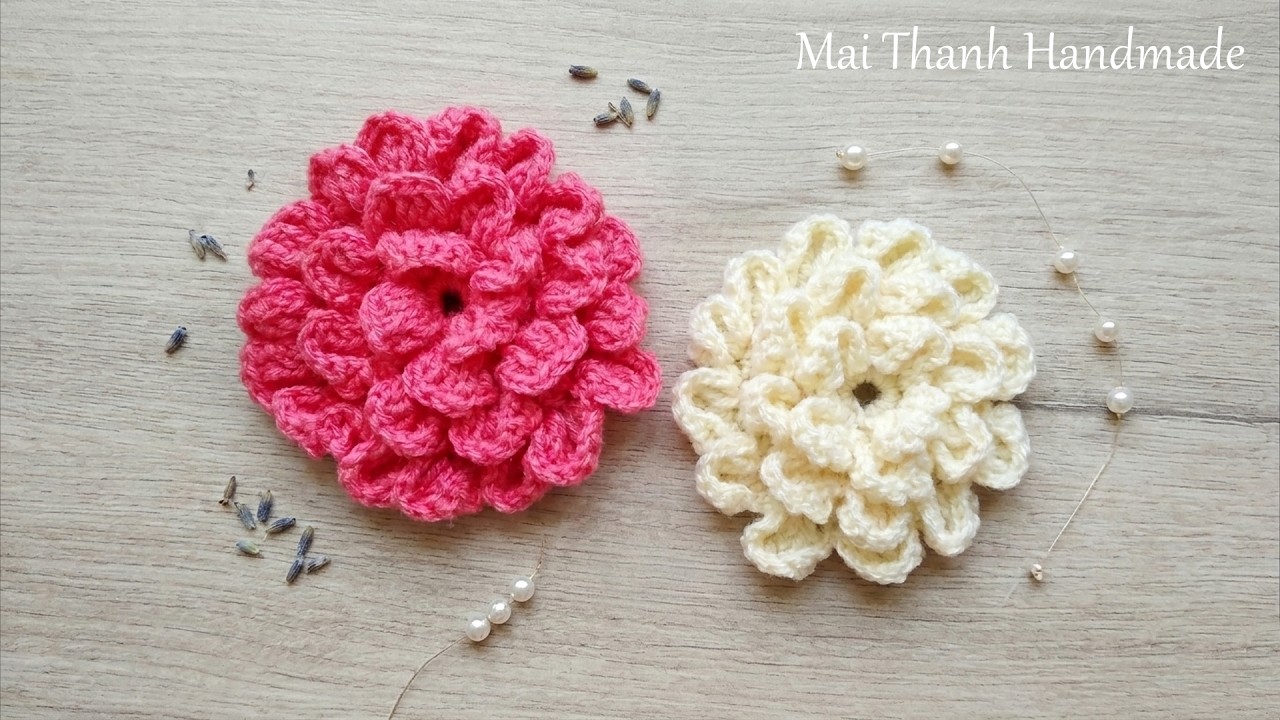 How to Crochet 3D flower tutorial I Hướng dẫn móc hoa len kiểu 3D : Mẫu hoa cúc