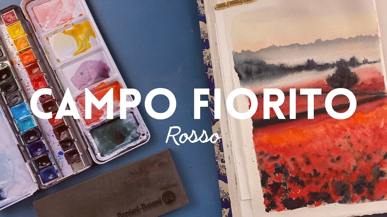CAMPO di  PAPAVERI ad ACQUERELLO in TEMPO REALE - ROSSO - #rainbowchallenge