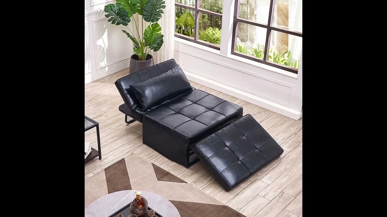 Vonanda Leather Ottoman Sofa Bed, Small Modern Couch Multi Position Convertible Comfortable