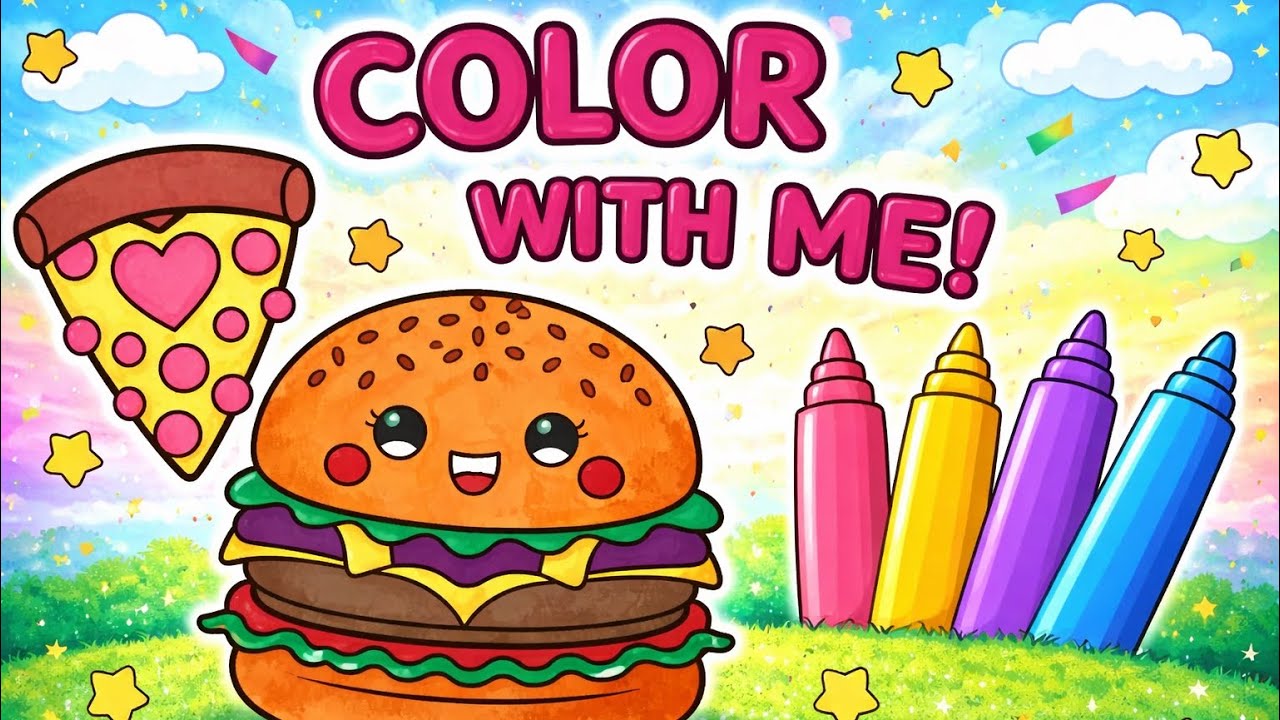 Color With Me! 🍔 Cute Burger & Pizza Coloring | Relaxing ASMR
