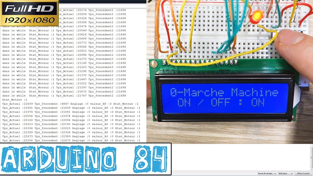 Arduino84-Mettre en MARCHE ou ARRÊTER une machine depuis un ÉCRAN LCD et 2 Boutons Poussoirs