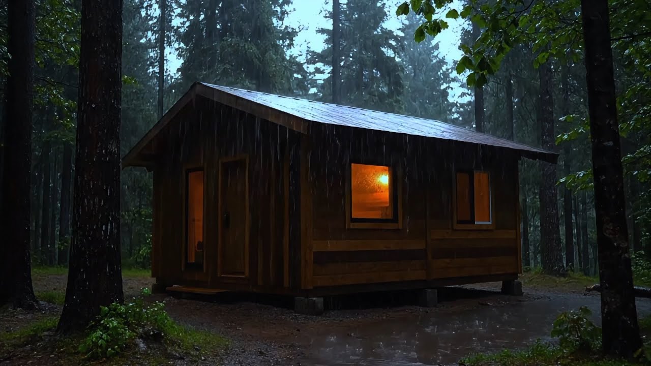 Heavy Rain & Thunderstorm at Cozy Forest Cabin 🌧️⚡ Relaxing ASMR for Deep Sleep