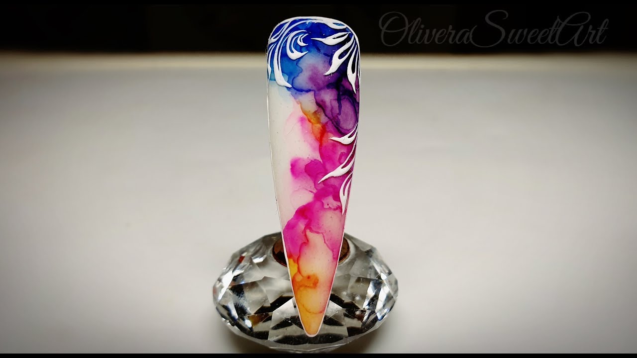 Nail art tutorial - Design with Ink for Marble effect and Micro Painting