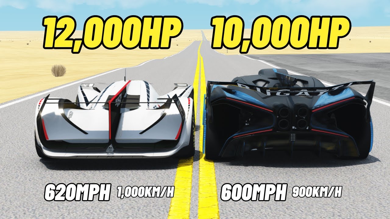 10,000HP Bugatti Bolide vs 12,000HP Mazda Vision GT TOP SPEED RACE