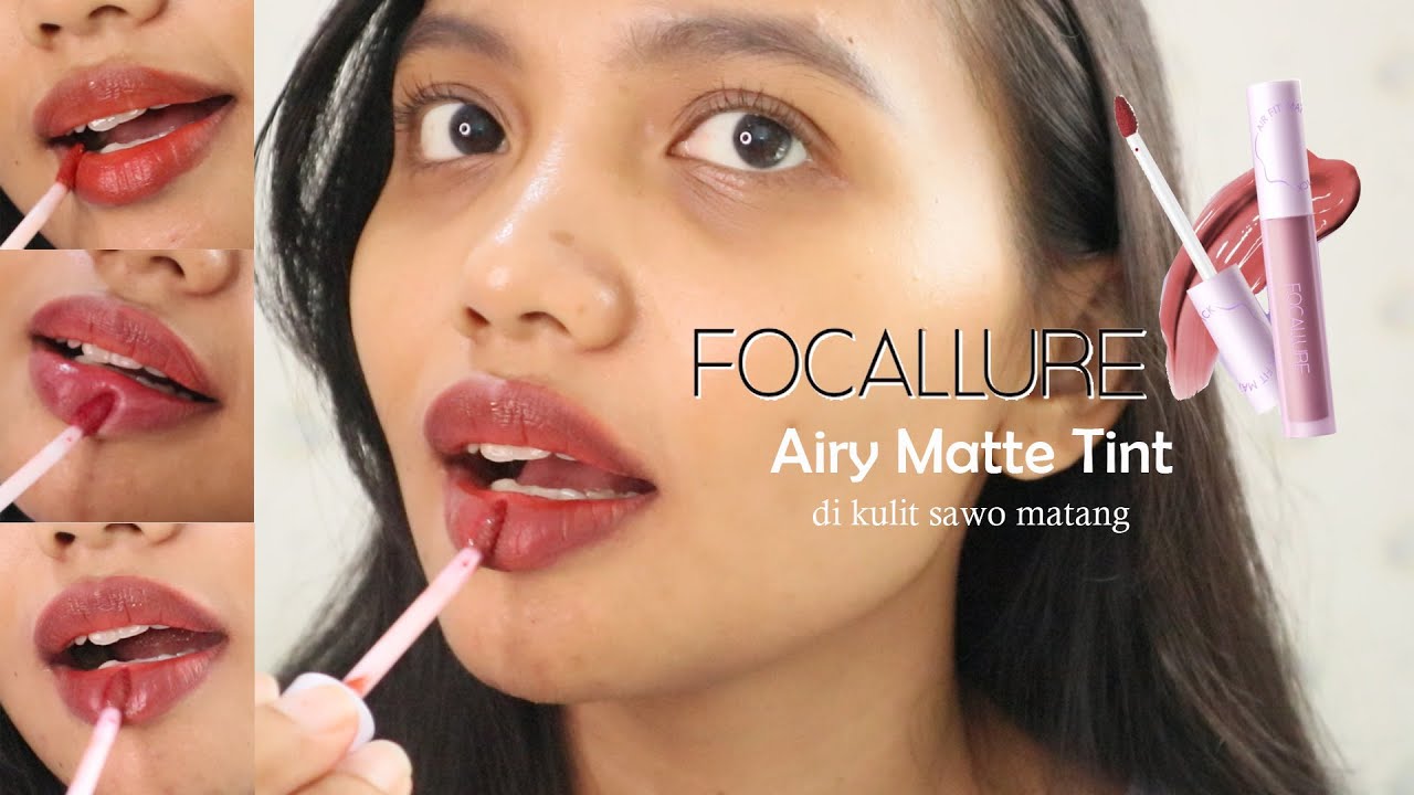FOCALLURE AIRY MATTE LIP TINT | Swatches di kulit Sawo Matang Tanpa Base Makeup