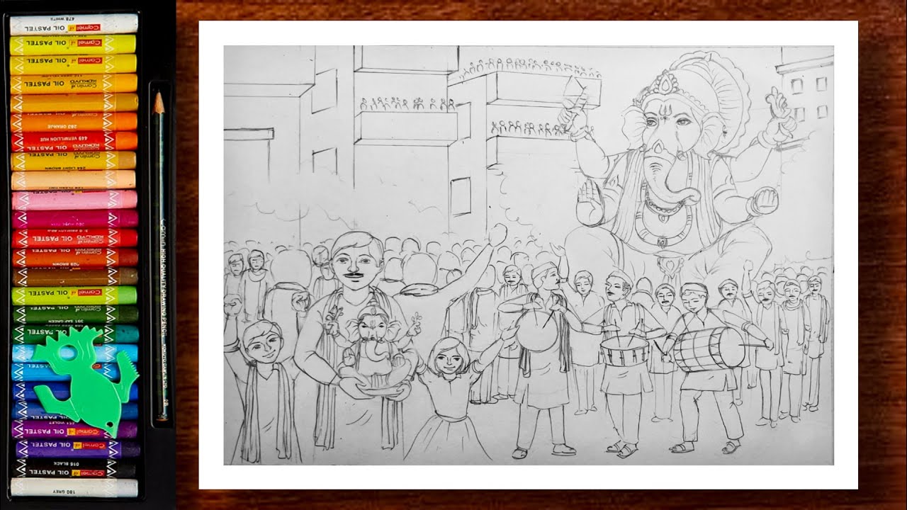 Ganesh Drawing | Ganesh Chaturthi Drawing | Ganpati Drawing | Ganeshji Drawing | Oil Pastels