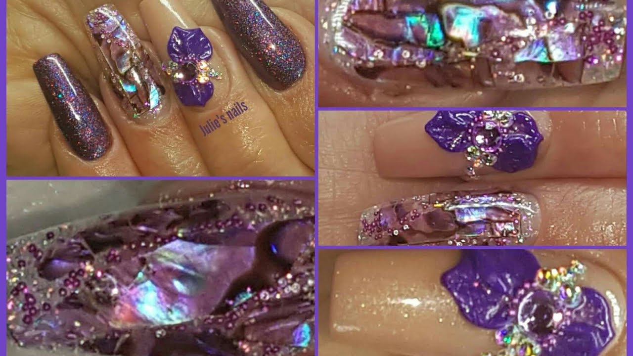 Purple shell sticker refill my nails using Yayoge polygel Blue sky gum gel