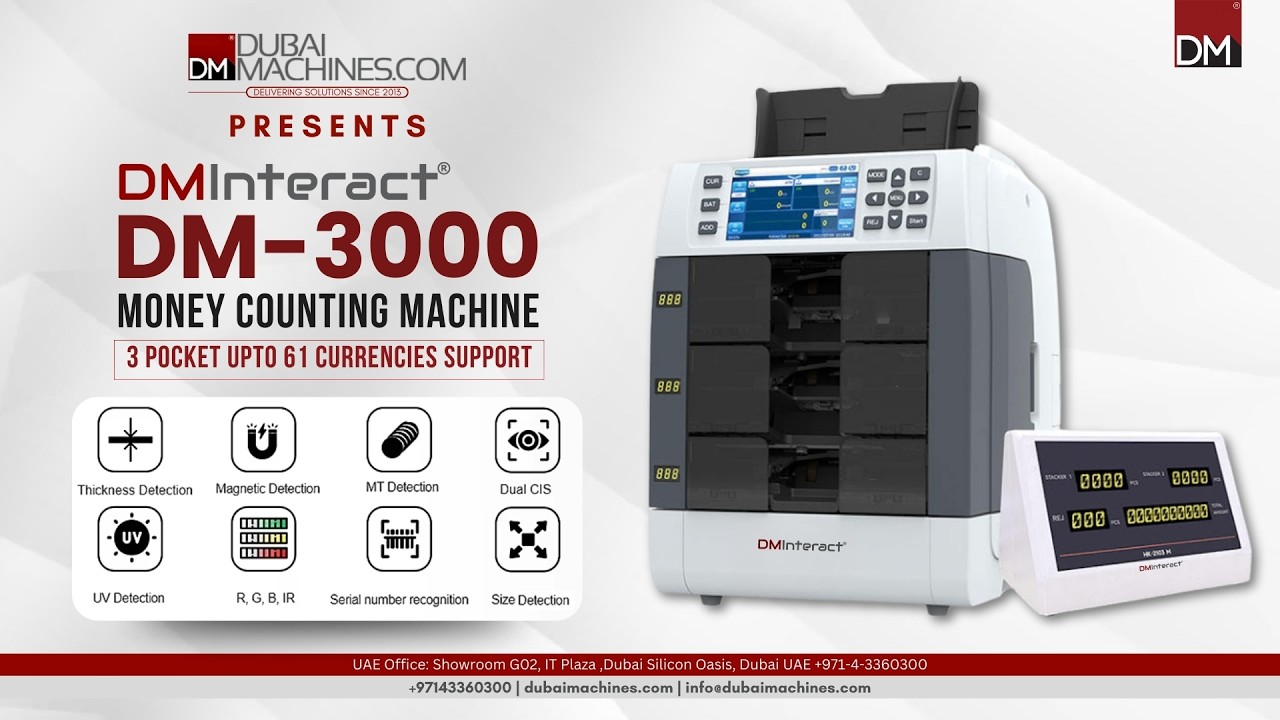DMInteract DM-3000 | 3-Pocket Multi-Currency Money Counting Machine | Fast & Accurate Cash Sorting