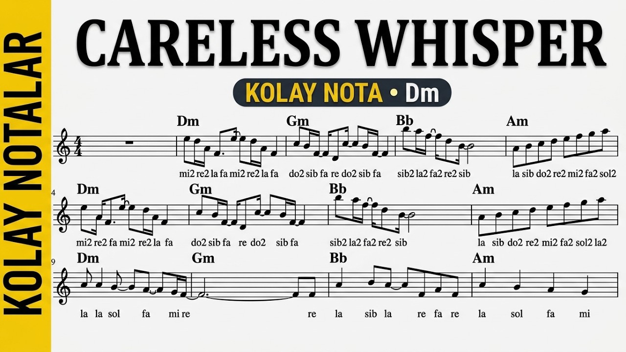 CARELESS WHİSPER--Dm--:Keyboard,Trumpet,Flute,Guitar,Violin,Melodica,Recorder.
