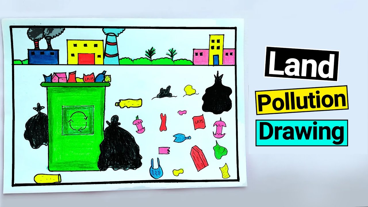 How to draw Land Pollution Drawing || Soil Pollution Drawing || Step by Step with explanation