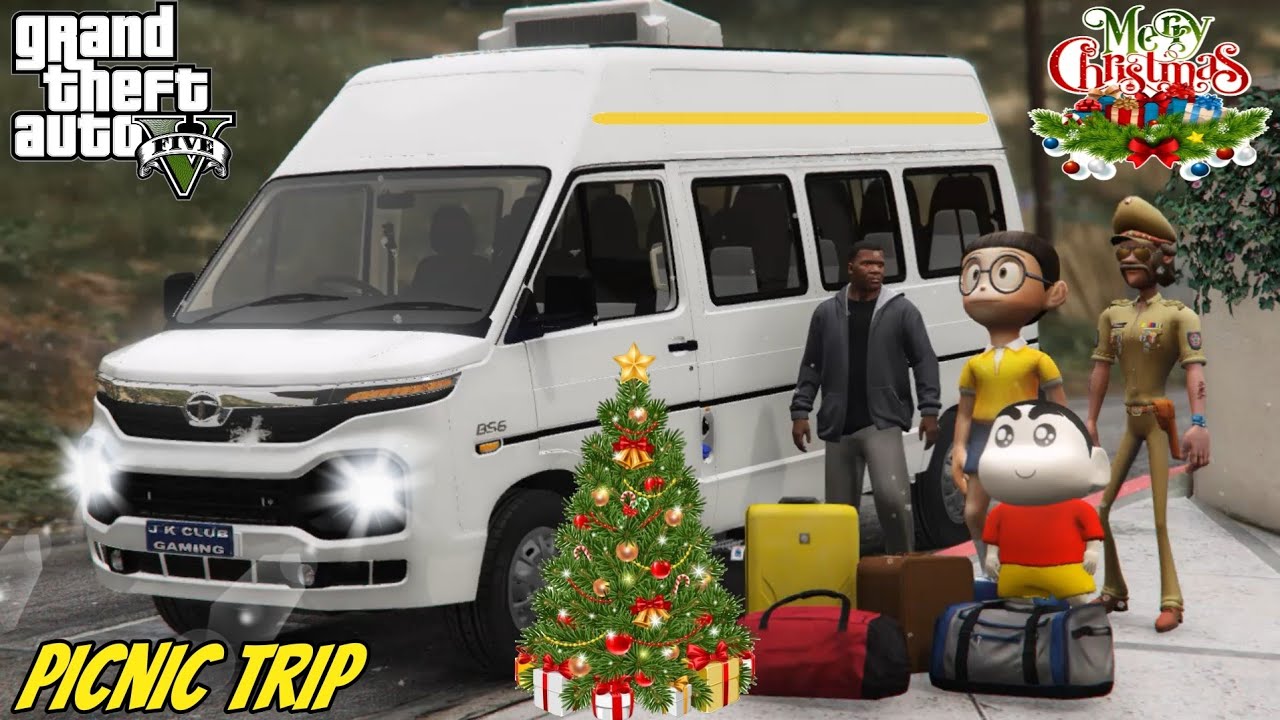 GTA 5 : FRANKLIN AND SHINCHAN GOING TO PICNIC TRIP WITH HIS FRIENDS BY TATA WINGER IN GTA 5 